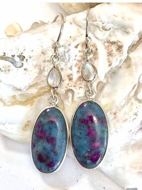 Mystical Ruby Zoisite & Moonstone Sterling Silver Earrings